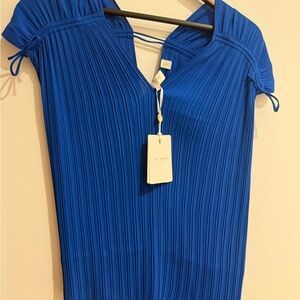 Ted Baker Electric Blue Pleated V-Neck Tunic